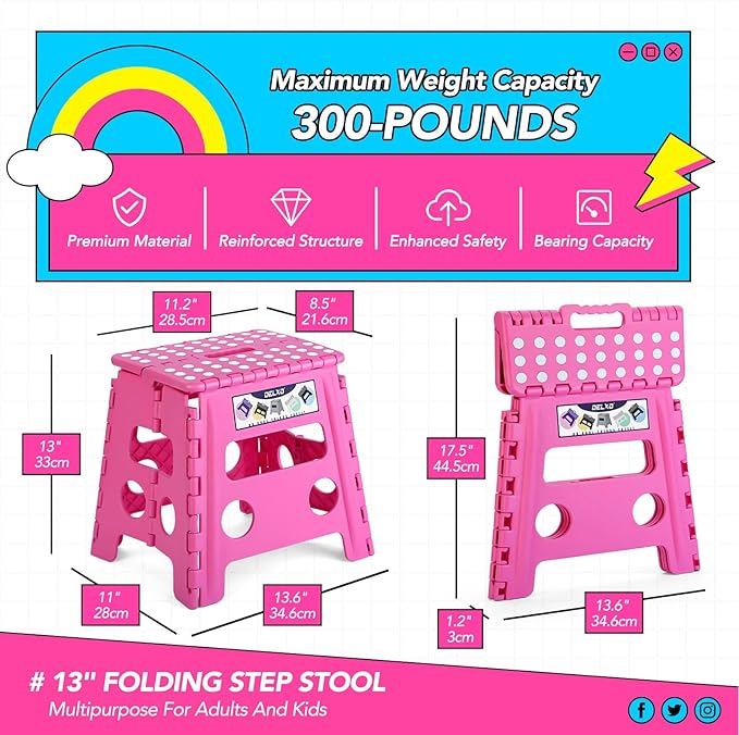 Delxo Folding Step Stool, 13 inch Non-Slip Foldable Stools - Image 2