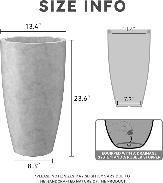 Kante 23.6" H Natural Concrete Finish Concrete Tall Planters Large Outdoor - Image 2
