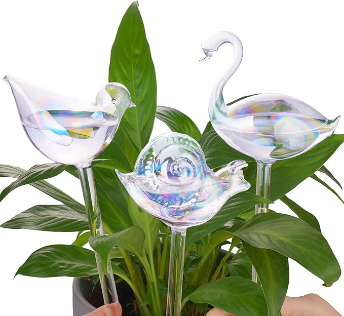 NiHome Glass Plant Self Watering Bulbs 3-Pack Iridescent Pearl Home Potted by NiHome