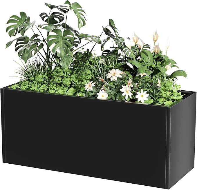 Long Metal Planter Box for Outdoor Plants 15" W x 38" L x 16.25" H, Heavy Duty by Unknown