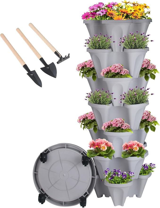 GameXcel Vertical Planter 7 Tier Stackable Planters Garden Planters Strawberry by GameXcel