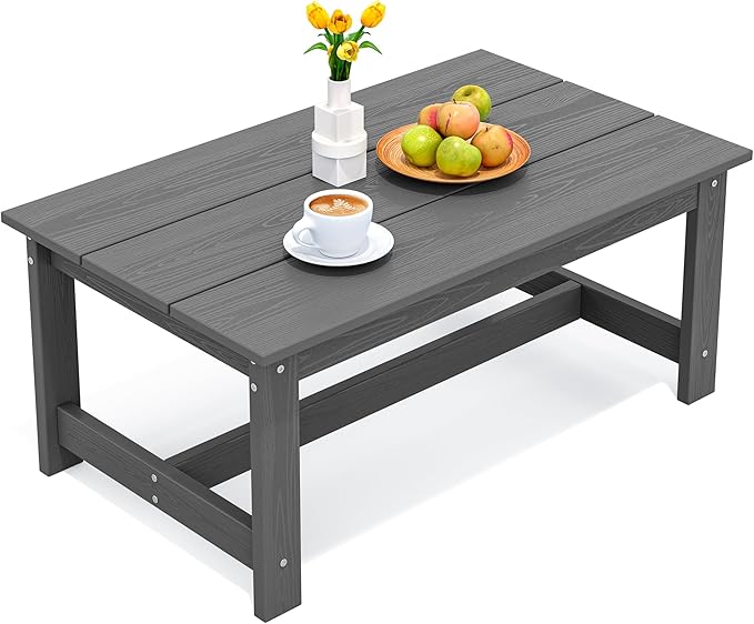 SERWALL HDPE Patio Coffee Table, Rectangle Outdoor Coffee Table, All-Weather by SERWALL