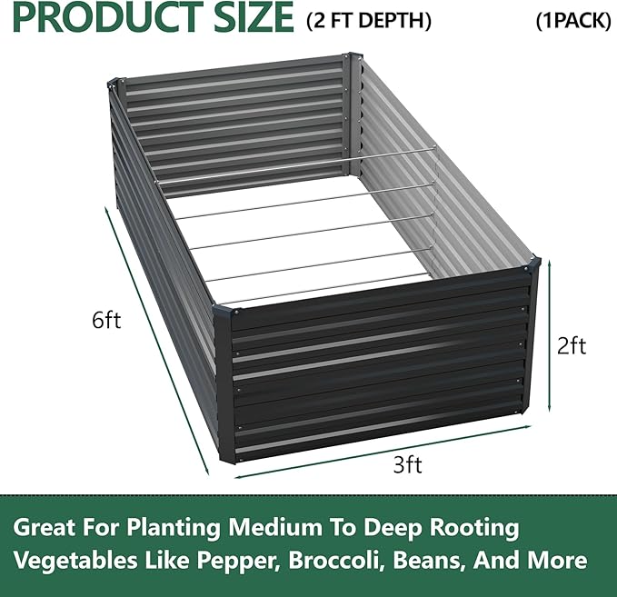 Vengarus 6x3x2FT Galvanized Raised Garden Bed Kit, Deep Root Planter Box - Image 2
