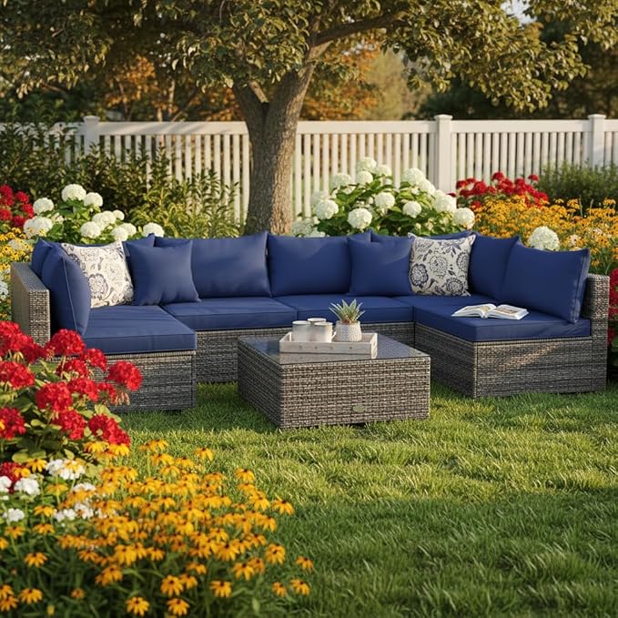 Tangkula 7 Pieces Wicker Patio Furniture Set, All-Weather Outdoor Rattan by TANGKULA