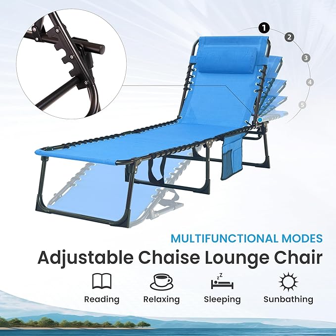 Folding Chaise Lounge Chair 2 Pack - 400lb Capacity - Image 6