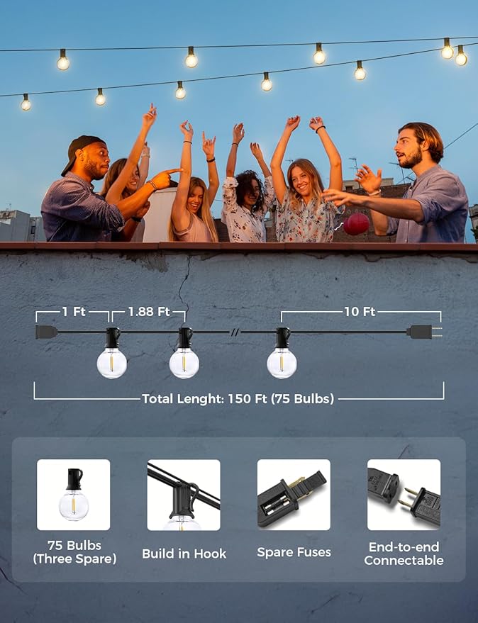 XMCOSY+ Smart Outdoor String Lights, 150Ft G40 Globe Patio Lights - Image 6