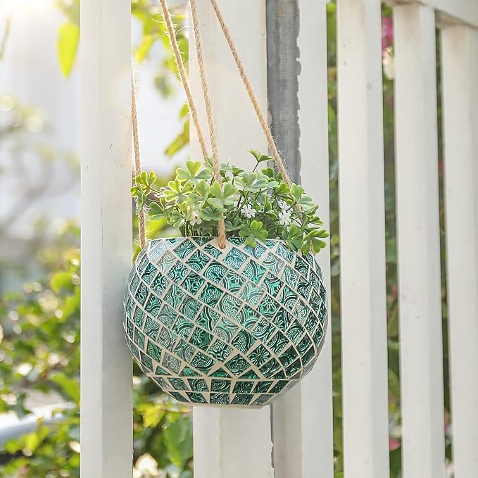 Ceramic Hanging Planter Mosaic Hanging Flower Pot Small Plant Pot - Image 5