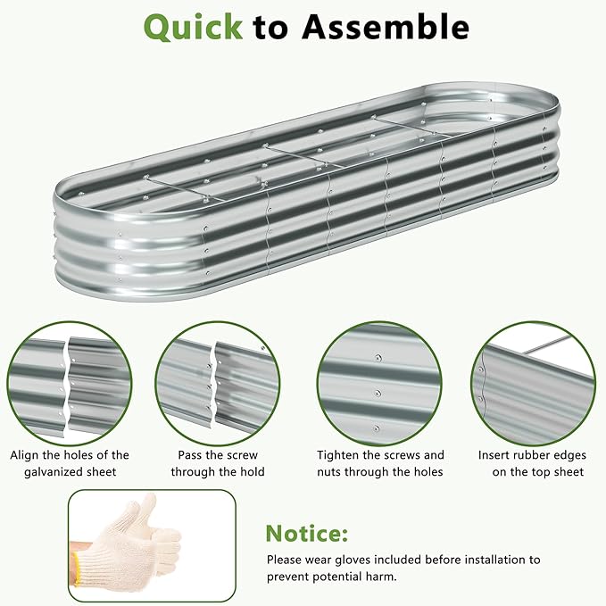 zizin 2 Pack Oval Galvanized Raised Garden Bed Kit 8x2x1ft Large Metal Planter - Image 6