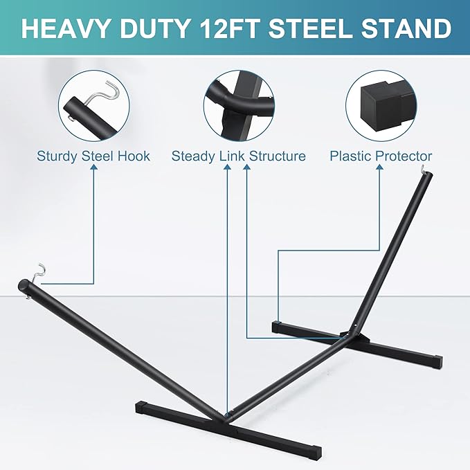 Two Person Hammock with Stand for Outside Heavy Duty, Outdoor Patio Hammock - Image 6
