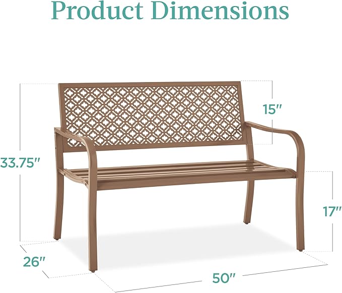 Best Choice Products Outdoor Bench 2-Person Metal Steel Benches Furniture - Image 2