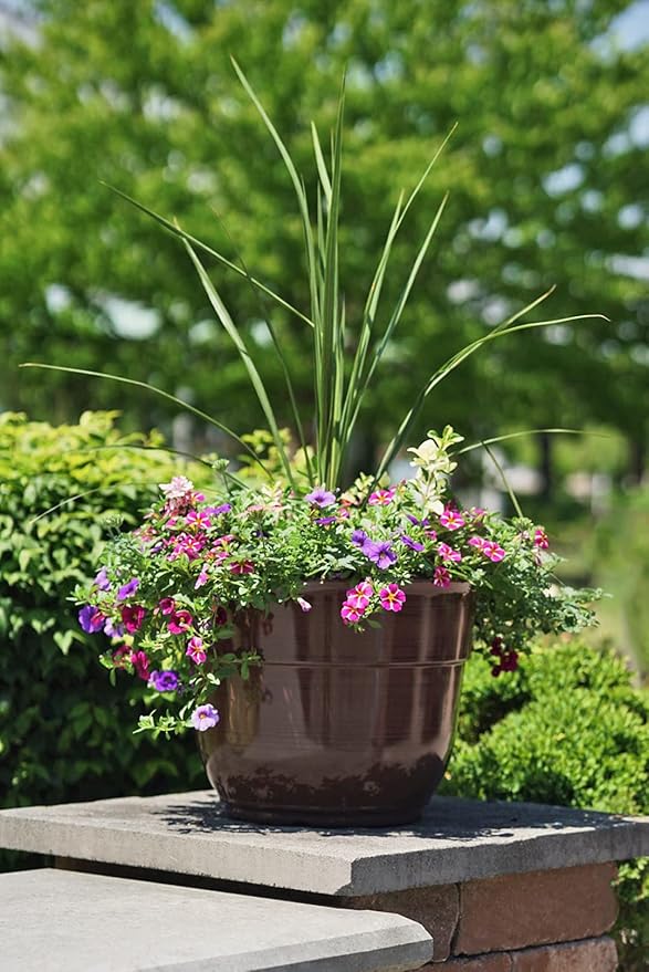 Garden Elements Indoor/Outdoor Glazed Brushed Happy Plastic Planter, Dark Brown - Image 2