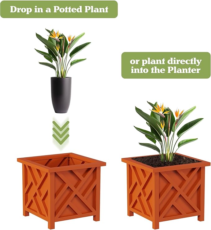 Pure Garden Lattice Design Planter Box 2-Pack – 14.75-Inch Decorative Outdoor - Image 3
