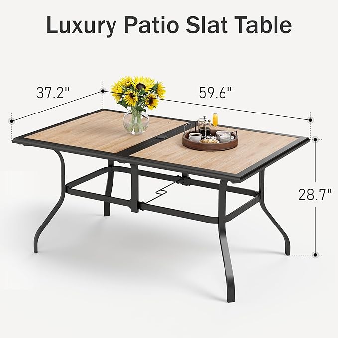 PHI VILLA Outdoor Dining Table for 6, Modern Long Furniture for Patio - Image 2