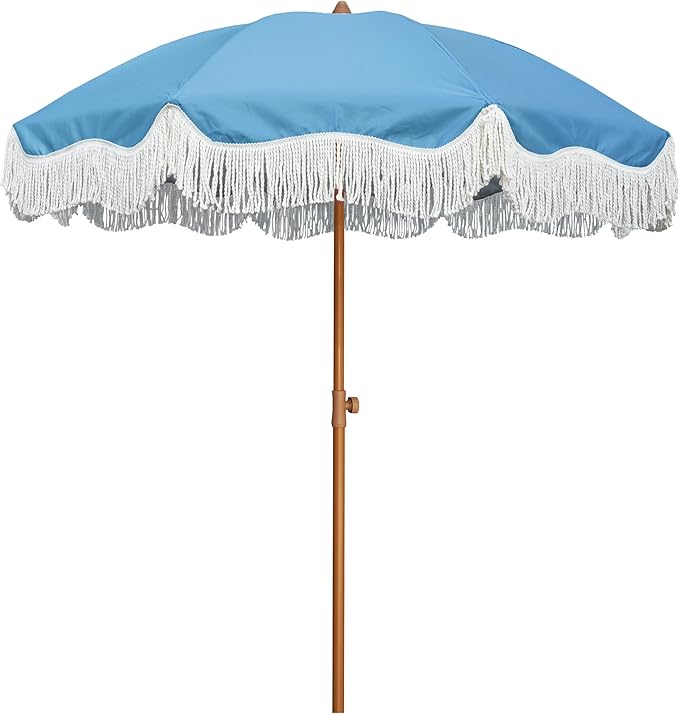 AMMSUN Boho Fringe Umbrella Outdoor Patio, 6.5ft UPF50+ Picnic Umbrella by AMMSUN