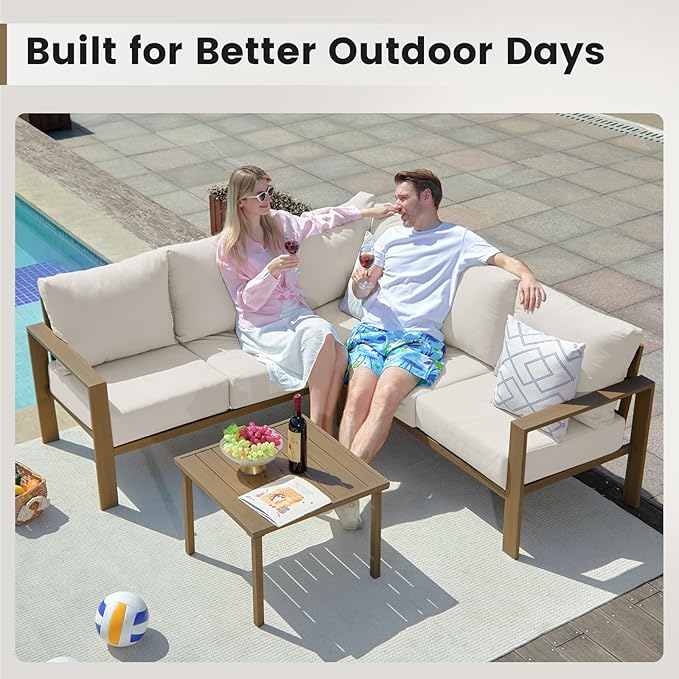 UDPATIO 6 Piece Patio Furniture Set, Faux Wood Metal Outdoor Sectional Sofa - Image 5