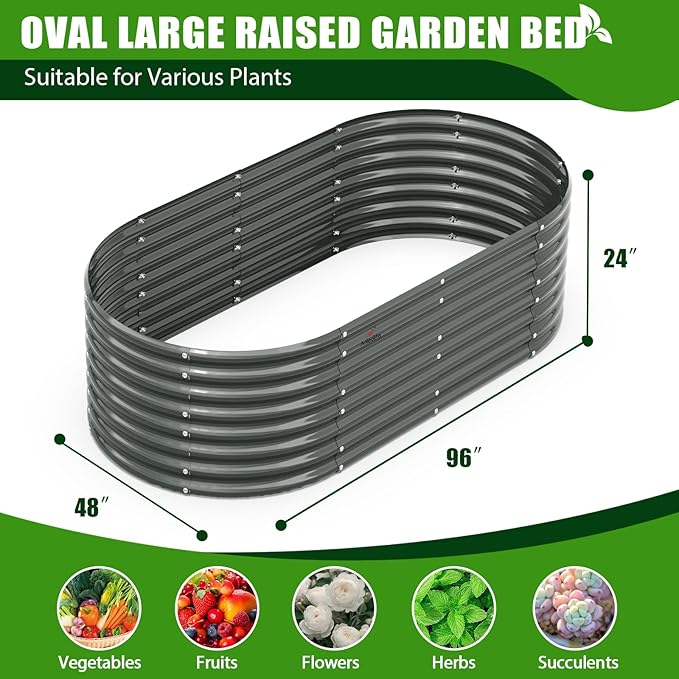 A ANLEOLIFE 7-Set 8X4X2 ft Galvanized Raised Garden Bed Kit, Oval Metal Deep - Image 3
