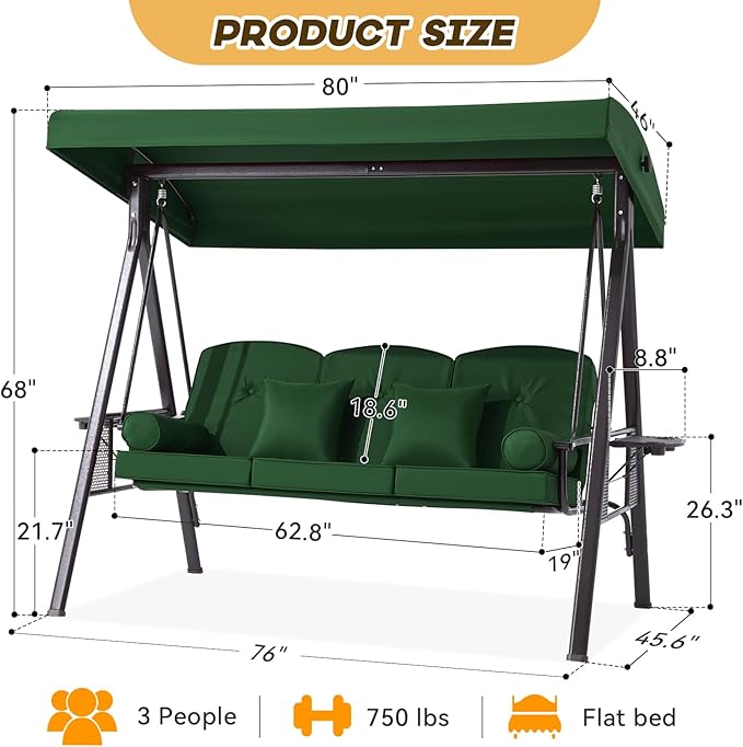 3 in 1 Outdoor Porch Swing - Image 8