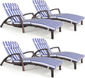 Chaise Lounge Chairs Outdoor Set of 4, Comfy Outside Wicker Patio Pool Lounge by ZZWHOM