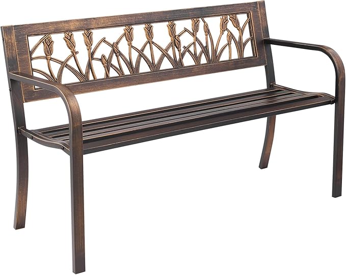 VEVOR Outdoor Bench, 50 inch, Carbon Steel Metal Frame by VEVOR