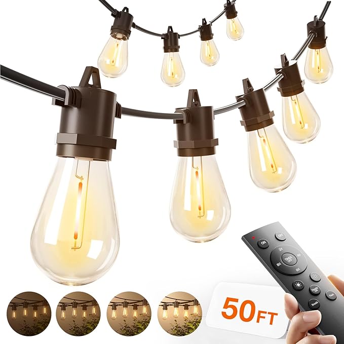 addlon 50FT LED Outdoor String Lights, Remote Dimmable Patio Lights by addlon