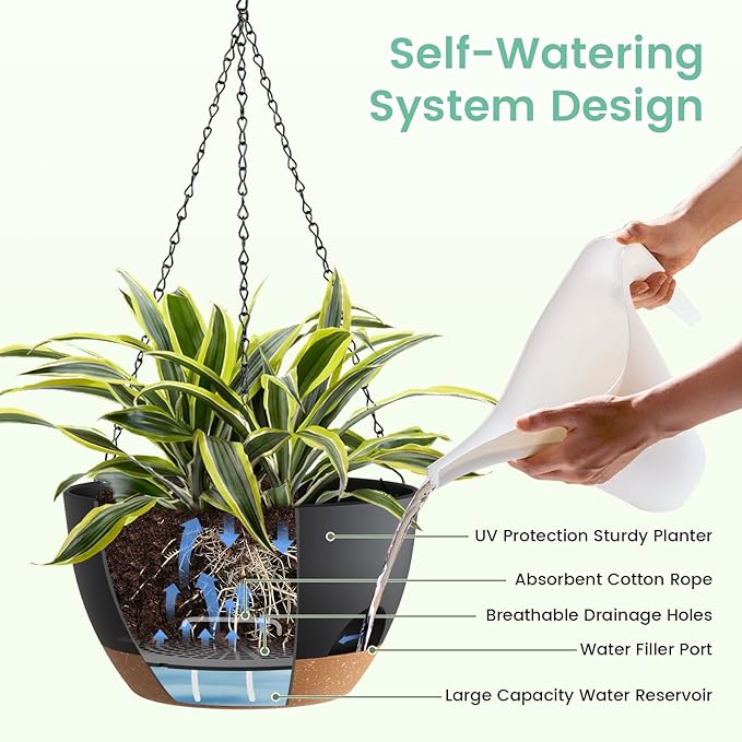 4 Pack 8 Inch Self Watering Hanging Planters - Image 4