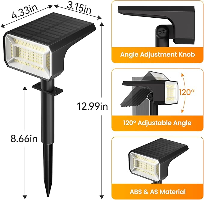 Fabrito Solar Spot Lights Outdoor 4 Pack, Auto On/Off Spotlights, IP67 - Image 8