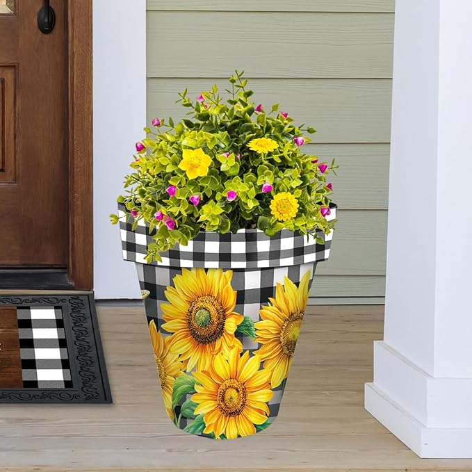 Briarwood Lane Checkered Sunflowers Decorative Large Planter - Image 2