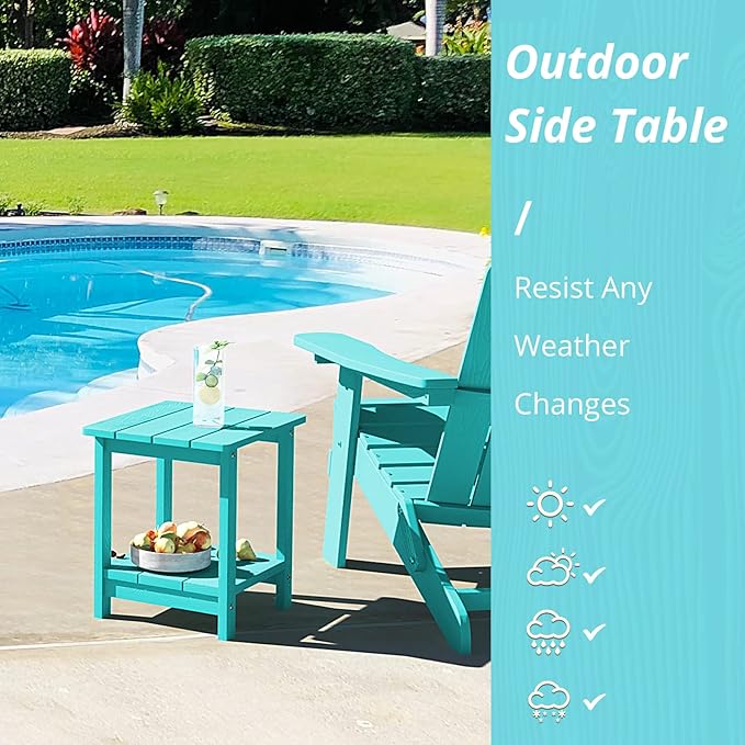 LUE BONA Adirondack Outdoor Side Table, 2-Tier Aruba Blue HDPS Patio End Table - Image 4
