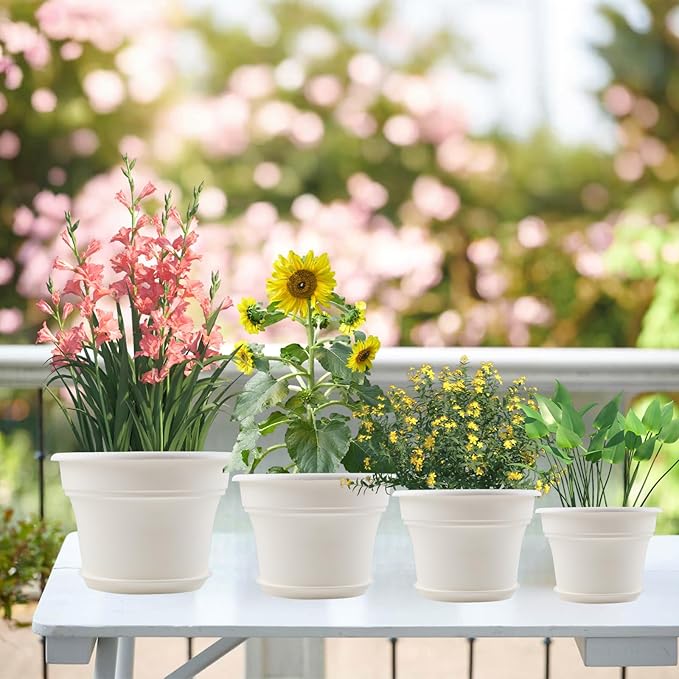 10 Inch Plastic-Flower-Pot-for-Indoor-Plants, 4 Pack Large Outdoor Planter Pot - Image 7