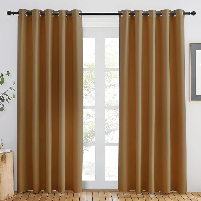 NICETOWN Gold Brown Blackout Curtains 84 inch Length, Grommet Top Room by NICETOWN