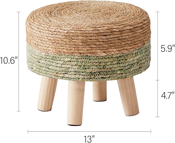 Cpintltr Ottoman Natural Seagrass Footrest Poufs Hand Weave Round Foot Stool - Image 3