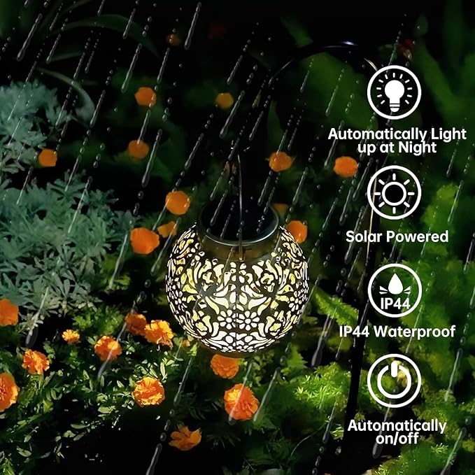 2 Pack Outdoor Solar Hanging Lantern Lights Metal LED Decorative Lamp - Image 8