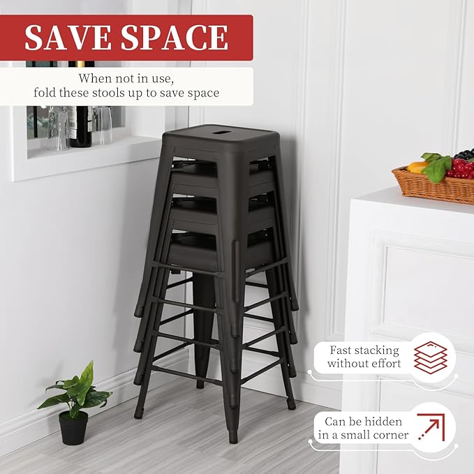 FDW Metal Bar Stools Set of 4 Counter Height Bar Stools 24 Inches Industrial - Image 6