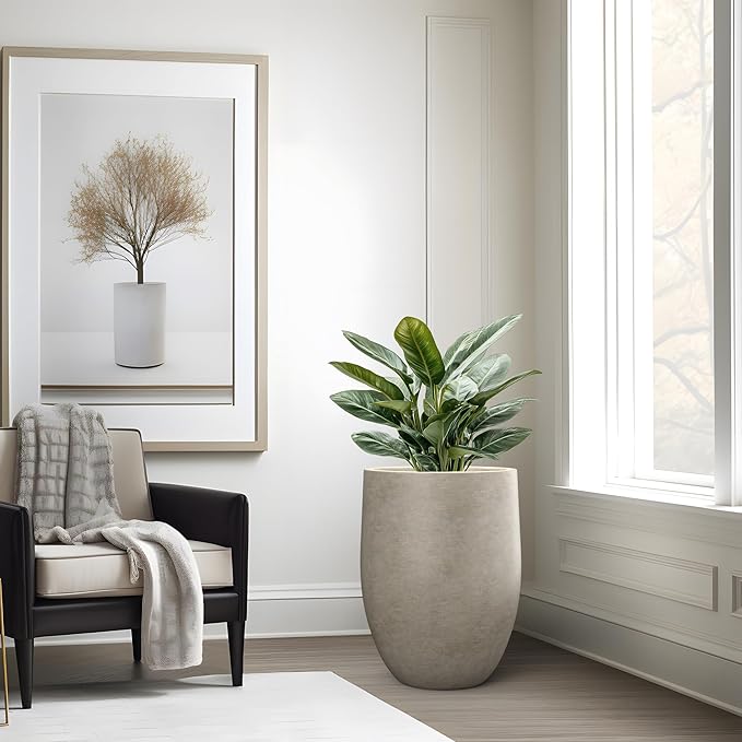 Kante Tall Concrete Planter, 21.7-Inch Height Weathered Concrete Large Indoor - Image 5