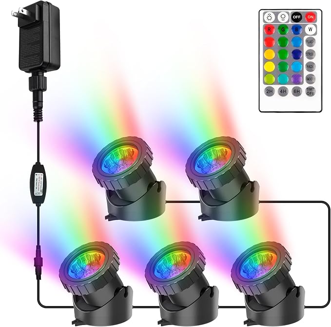 RGB Pond Lights with Timer, Super Bright LED Underwater Submersible Colorful by CREPOW