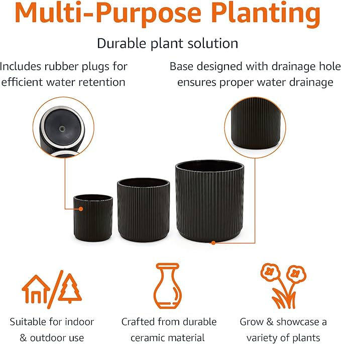 Amazon Basics Fluted Ceramic Round Planters - Image 2