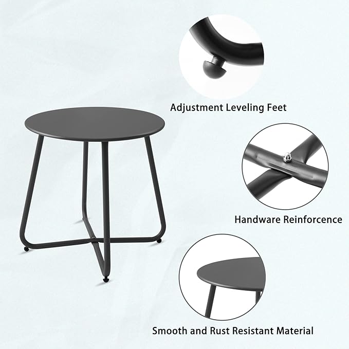 Patio Small Side Table Waterproof Round Metal Steel Weather Resistant Portable - Image 4