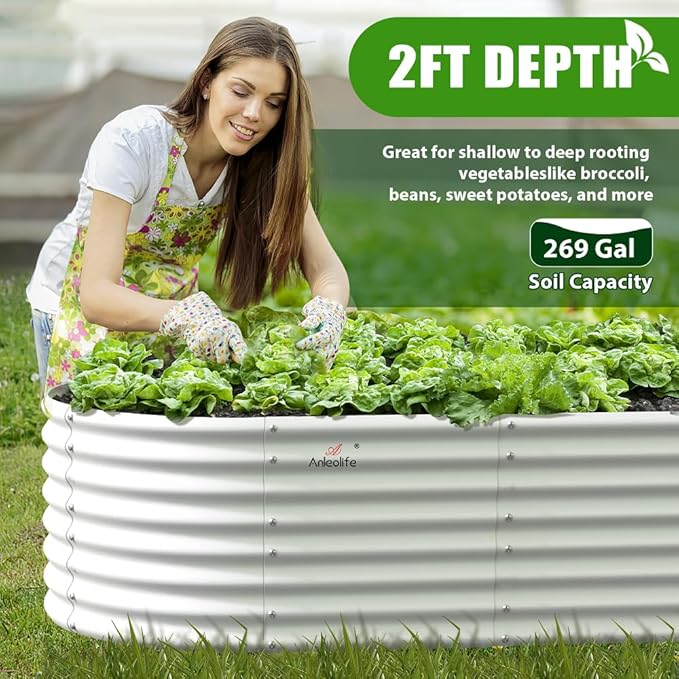 A ANLEOLIFE 6X3X2 ft Galvanized Raised Garden Beds Outdoor, Oval Large Metal - Image 8