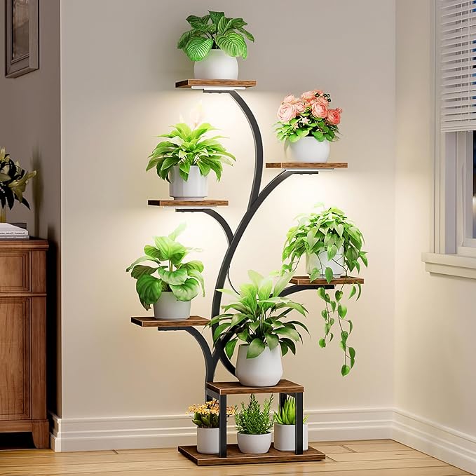 Plant Stand Indoor with Grow Lights, 7 Tiered Indoor Plant Shelf, Metal Plant by BACEKOLL