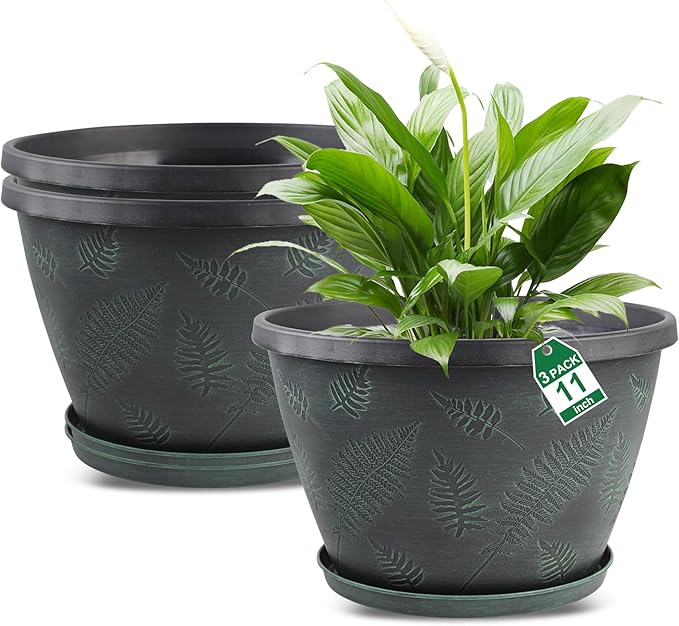 11 inch Plant Pot Set of 3, Plastic Flower Pots by Svxtoby