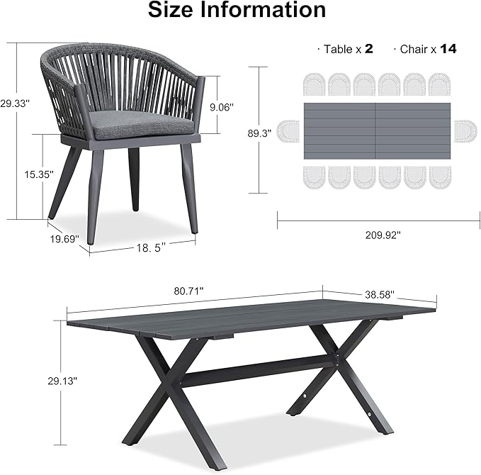 PURPLE LEAF 16 Pieces Outdoor Dining Set - Image 2