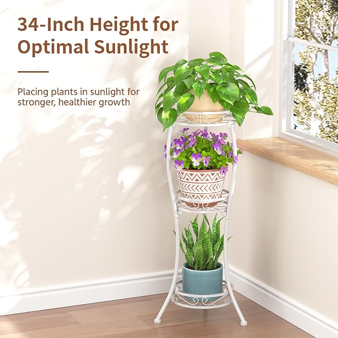 LASZOLA White 3 Tier Tall Plant Stand - Image 2