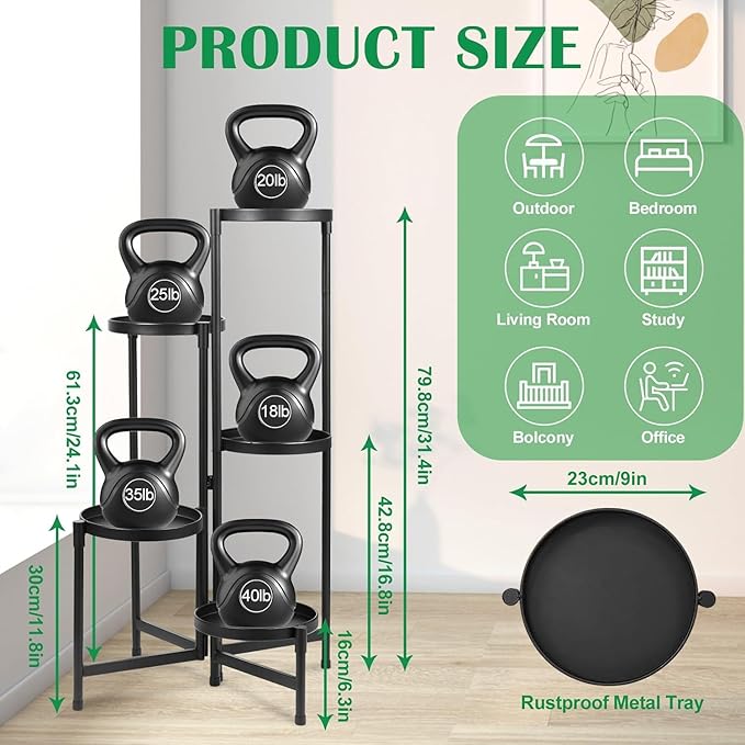 Plant Stand Indoor Outdoor 5 Tier Black Metal Plant Holder 31 in Tall 9 in Wide - Image 5