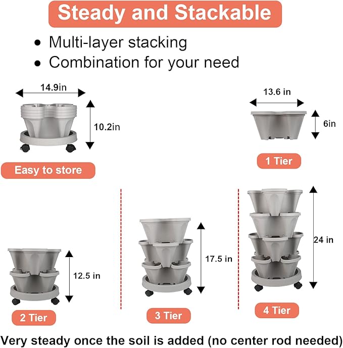 Vertical Planter 4 Tier Stackable Planters Garden Planters Strawberry Herb - Image 7