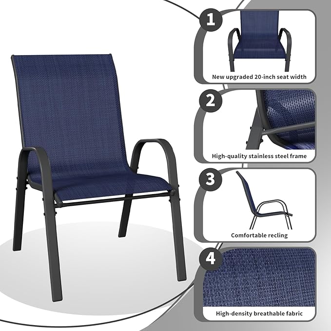 Patio Dining Chairs Set of 6, Outdoor High Stacking Chairs，Breathable Seat - Image 4