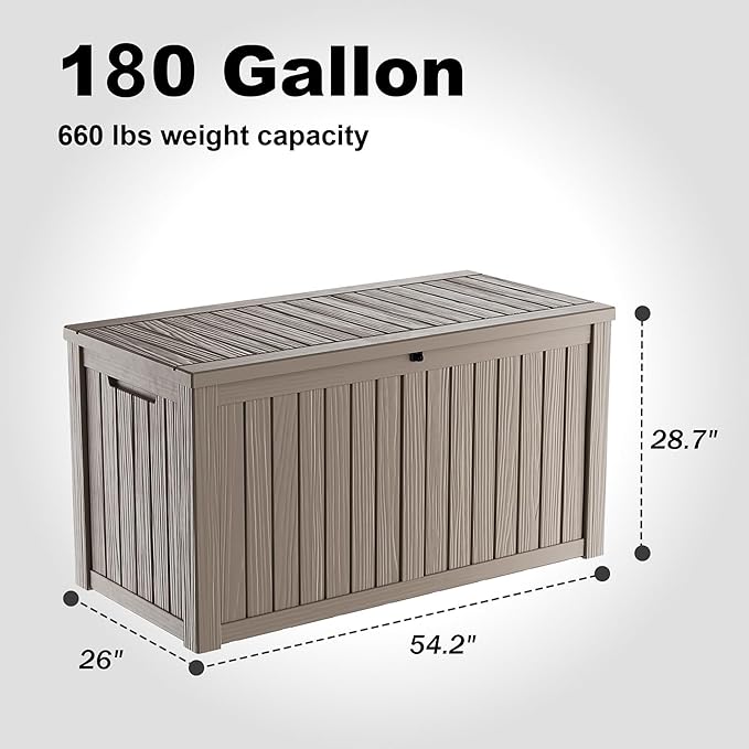180 Gallon Resin Outdoor Deck Box Waterproof Patio Furniture, Garden Tools - Image 2