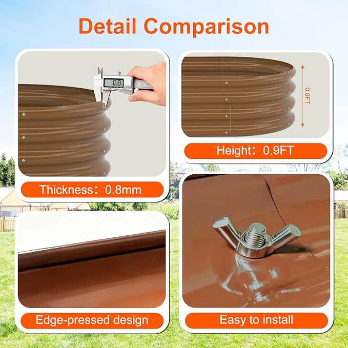 Raised Garden Bed Outdoor 2 Sets Oval Large Coating Metal Planter Box - Image 6
