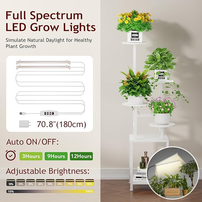 Plant Stand Indoor with Grow Light, 5-Tiered Tall Plant Stand Indoor, Metal - Image 3