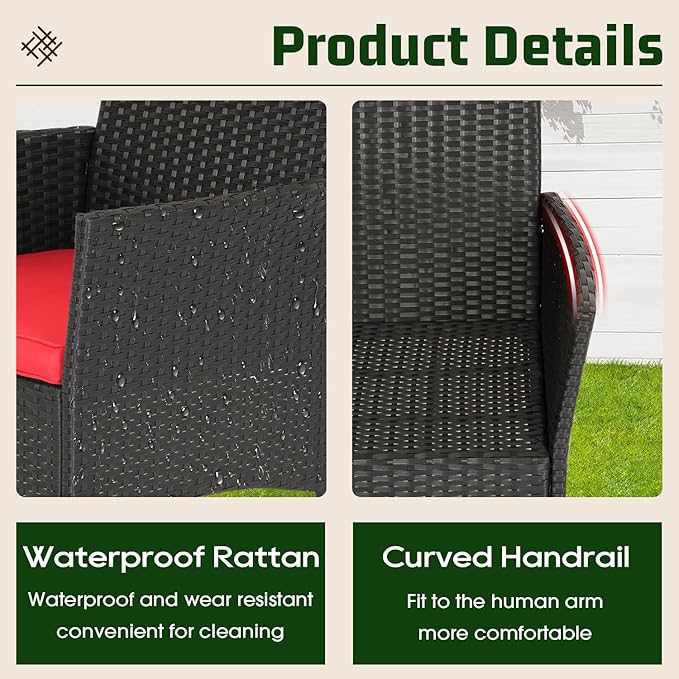 FDW | 4-Piece Patio Furniture Set | Red | Outdoor Wicker Furniture - Image 3
