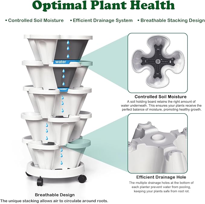 Strawberry Planters, 3 Tiered Vertical Stackable Planter, Herb Stacking Tower - Image 3